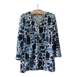 Blue 3/4 Sleeve Boxy Tunic with Mandarin Collar